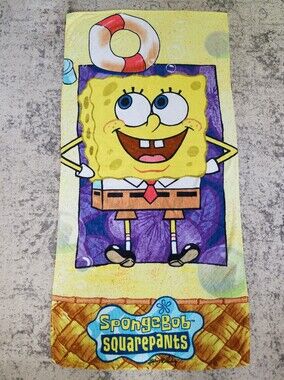 Nickelodeon SpongeBob SquarePants Beach Towel Yellow Purple 2003 Vintage